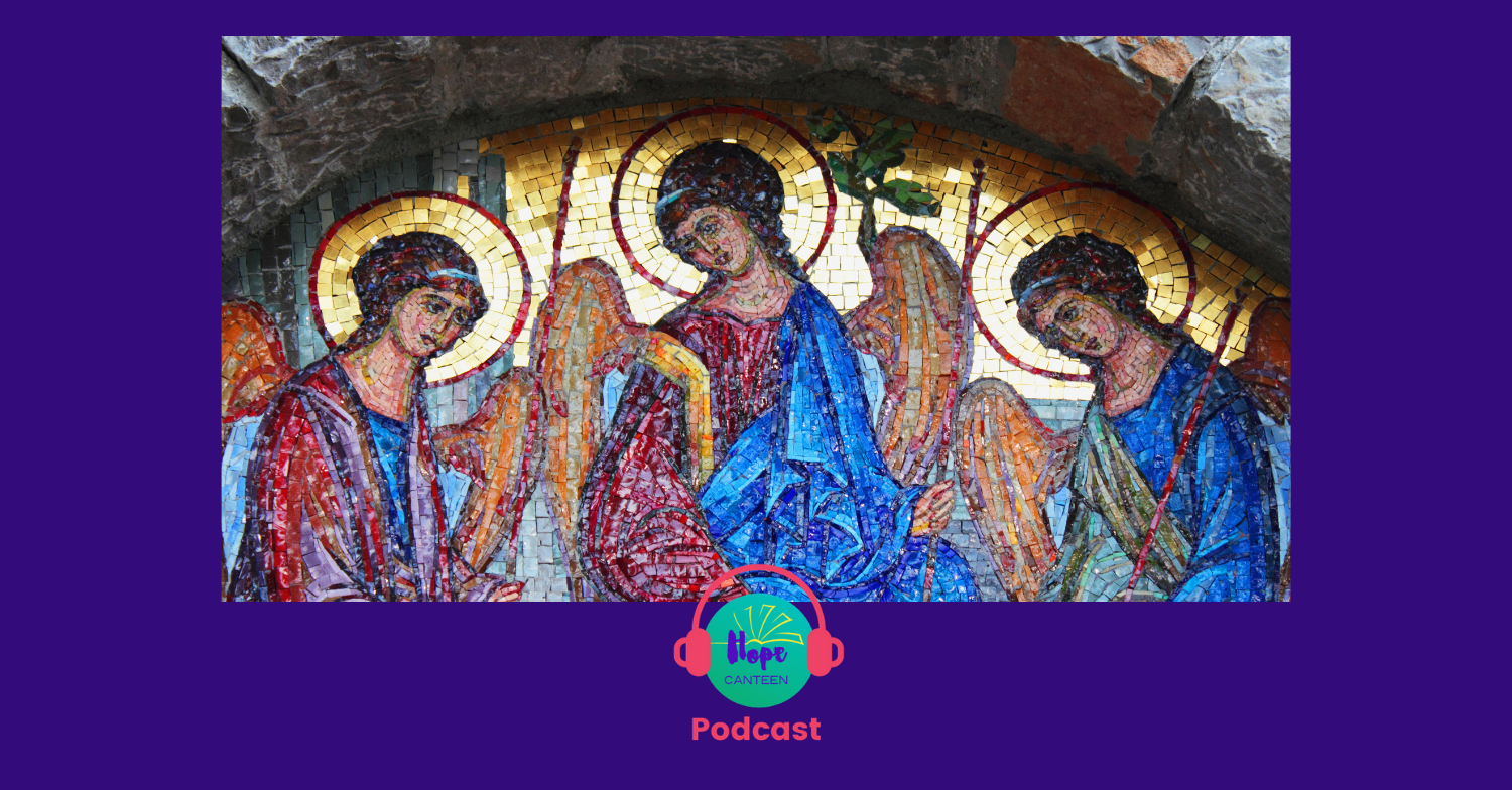 Icon of the Holy Trinity with the Hope Canteen Podcast logo